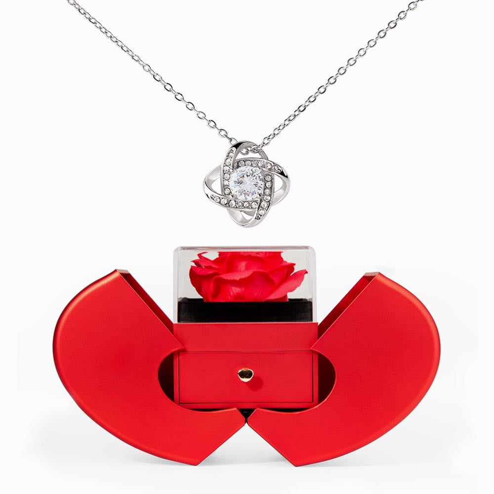 Coffret Cadeau Rose Éternelle & Collier Nœud d'Amour