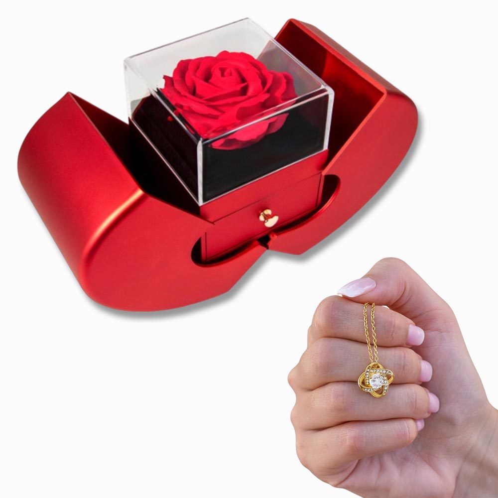 Coffret Cadeau Rose Éternelle & Collier Nœud d'Amour