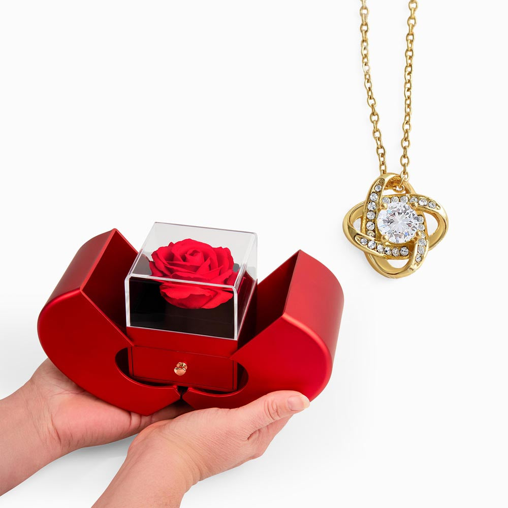 Coffret Cadeau Rose Éternelle & Collier Nœud d'Amour