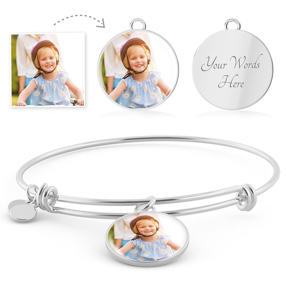 Bracelet Pendentif Circulaire Personnalisé avec Gravure – Extensible & Élégant